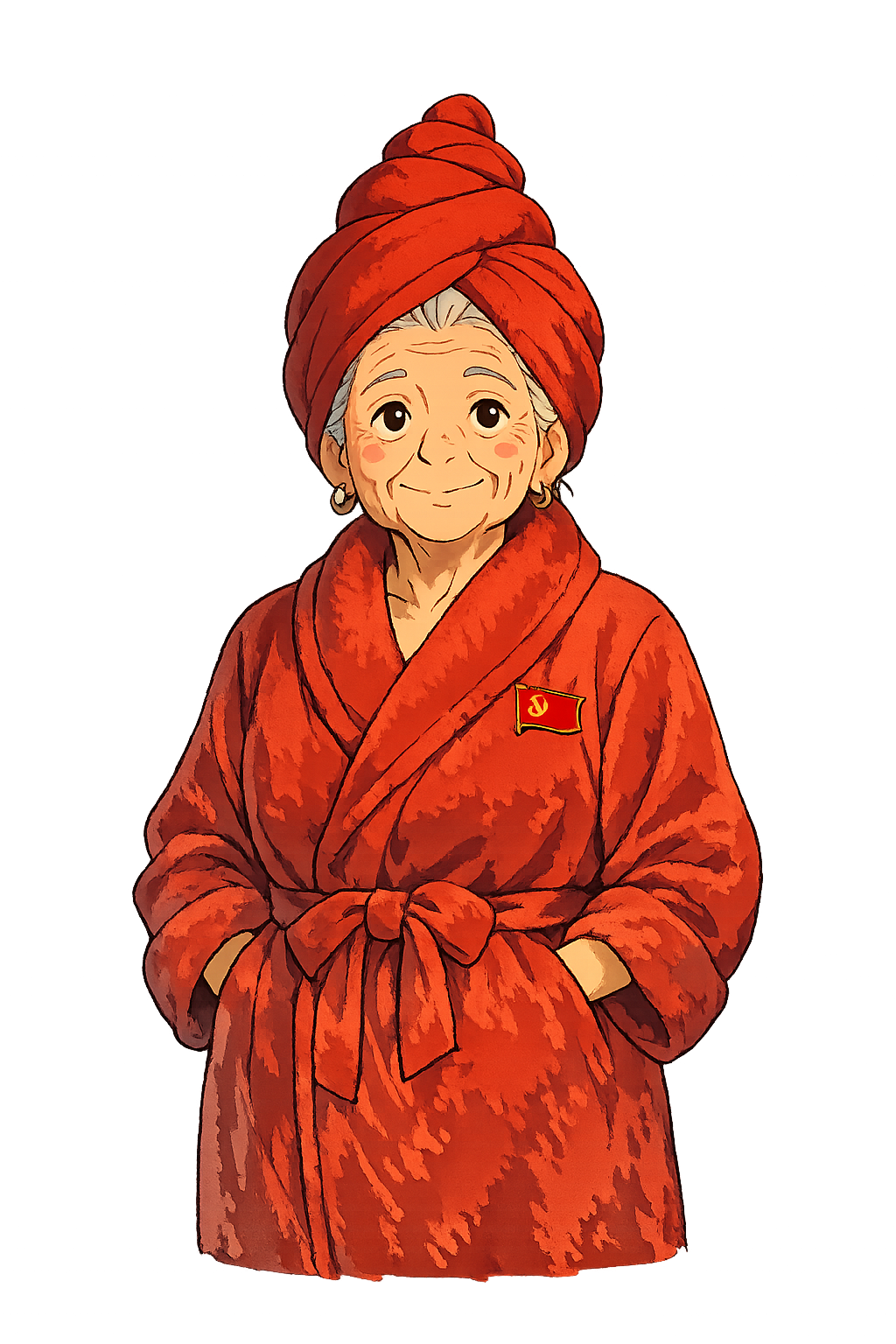 elvi tervehtii punaisessa kylpytakissa